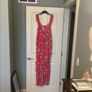LOFT Red Floral One Piece Jumpsuit